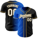 Custom Black White Thunder Blue-Old Gold Authentic Gradient Fashion Baseball Jersey