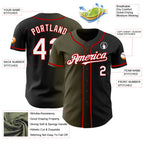 Custom Black White Olive-Red Authentic Gradient Fashion Baseball Jersey