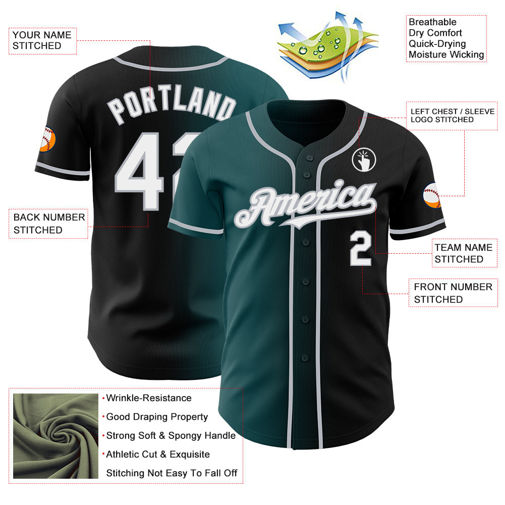 Custom Black White Midnight Green-Gray Authentic Gradient Fashion Baseball Jersey