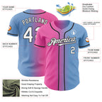 Custom Light Blue White Pink-Black Authentic Gradient Fashion Baseball Jersey