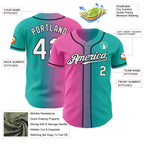 Custom Aqua White Pink-Black Authentic Gradient Fashion Baseball Jersey