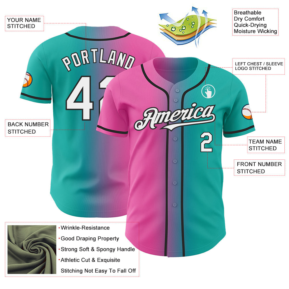 Custom Aqua White Pink-Black Authentic Gradient Fashion Baseball Jersey