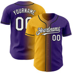 Custom Purple White Gold-Black Authentic Gradient Fashion Baseball Jersey
