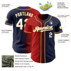 Custom Navy White Red-Old Gold Authentic Gradient Fashion Baseball Jersey