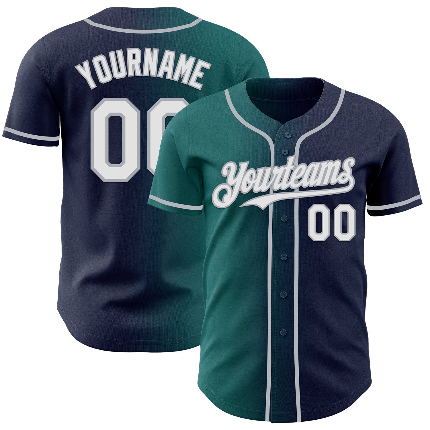 Custom Navy White Teal-Gray Authentic Gradient Fashion Baseball Jersey