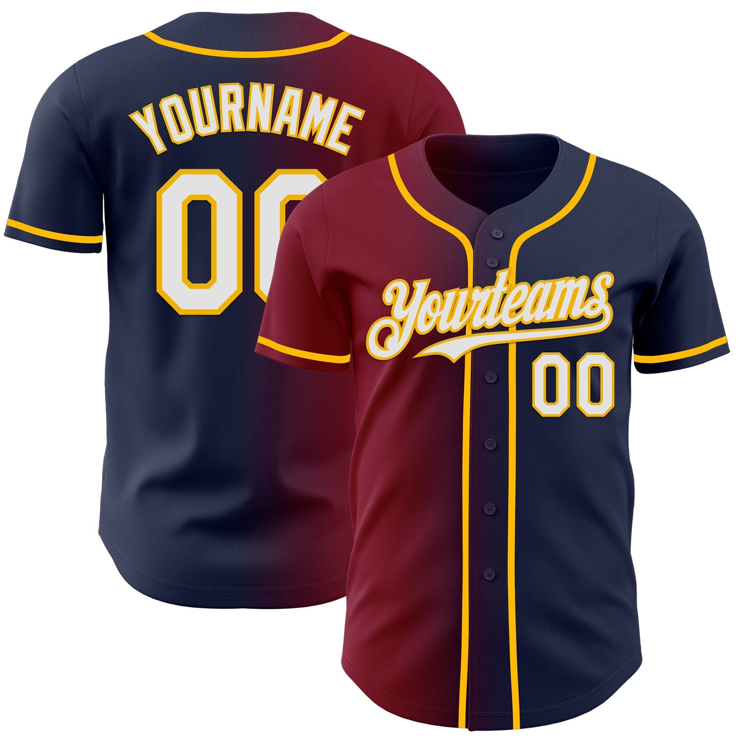 Custom Navy White Crimson-Gold Authentic Gradient Fashion Baseball Jersey