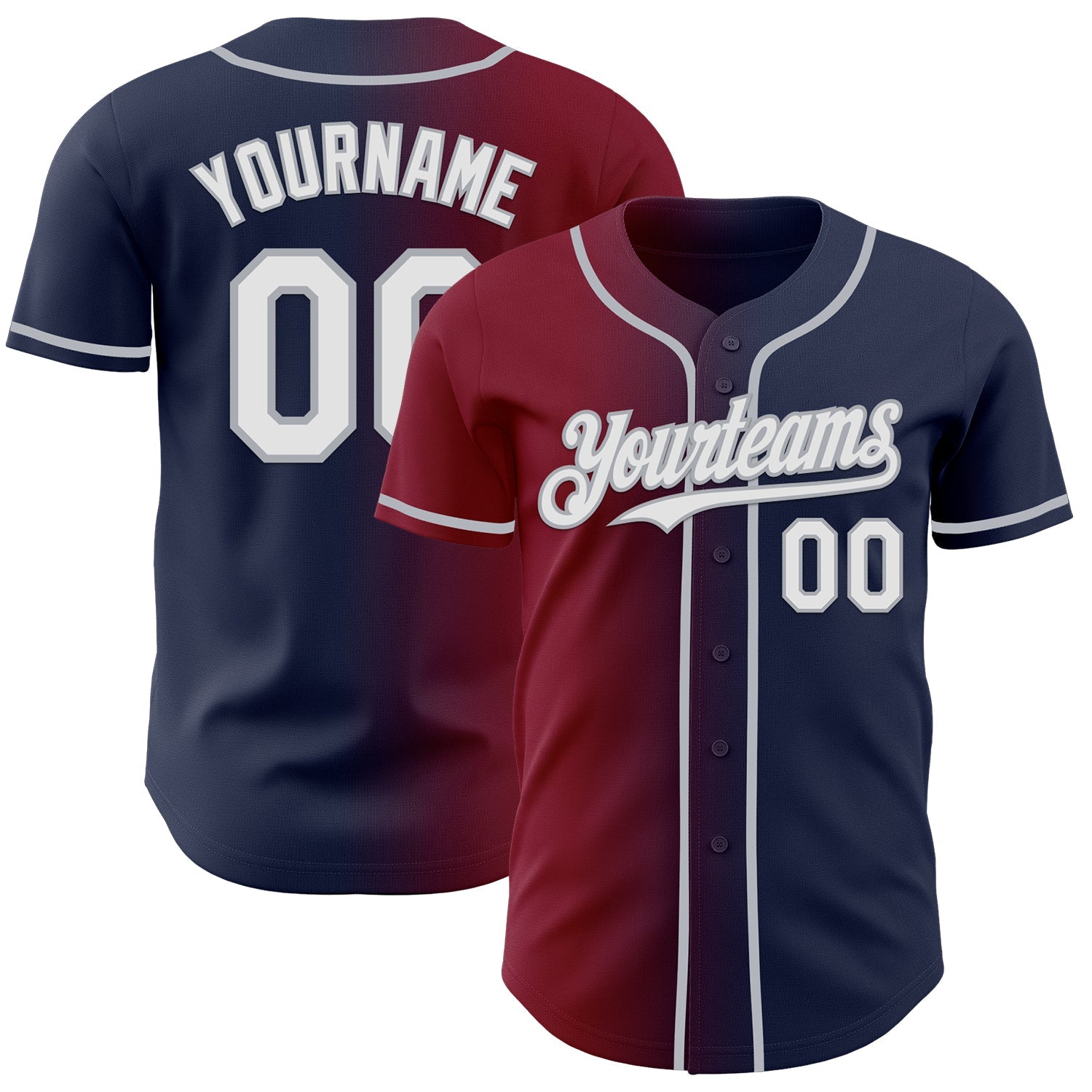 Custom Navy White Crimson-Gray Authentic Gradient Fashion Baseball Jersey