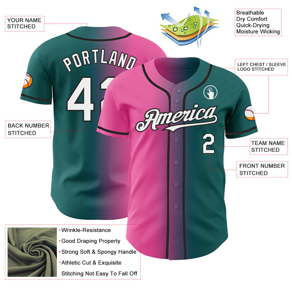 Custom Teal White Pink-Black Authentic Gradient Fashion Baseball Jersey