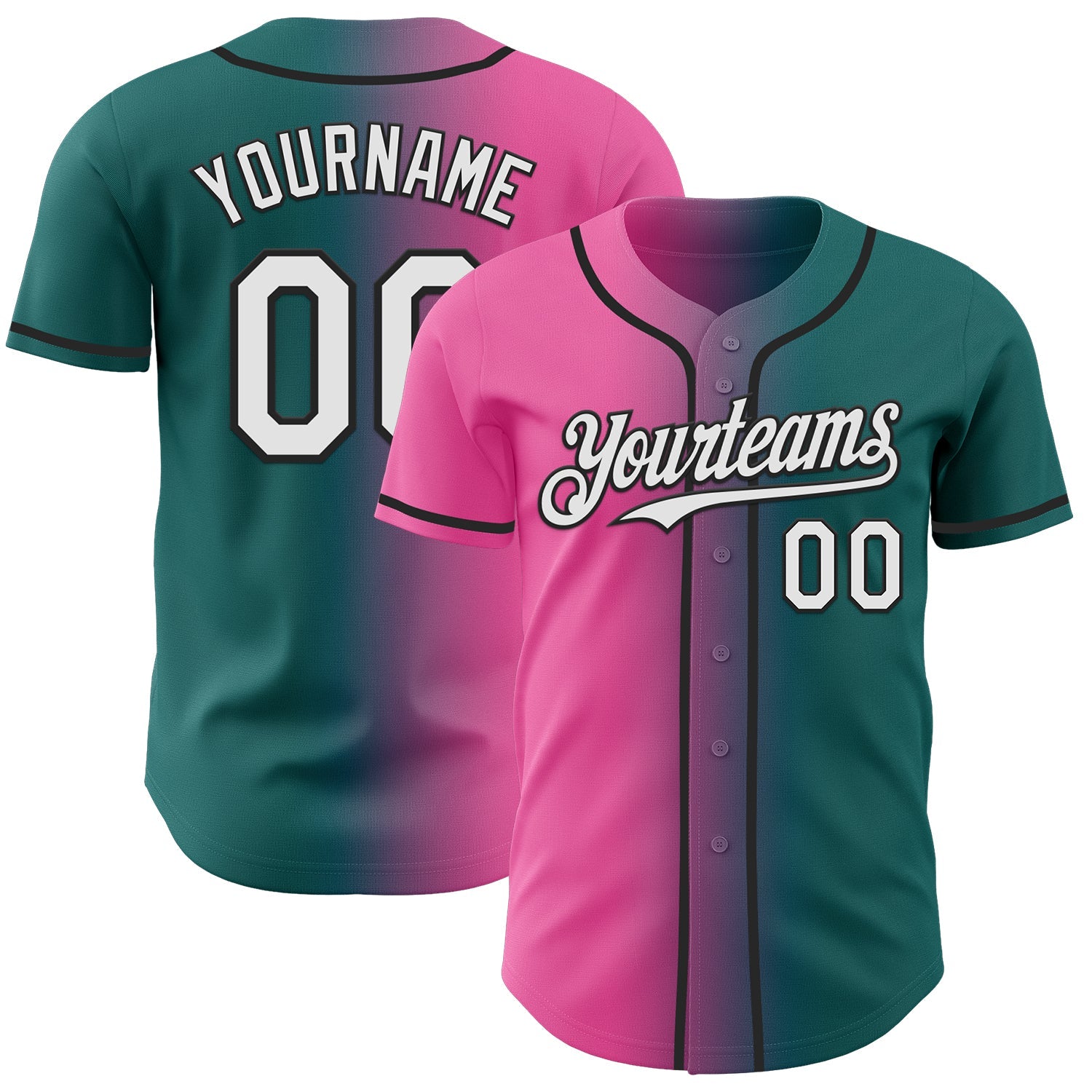 Custom Teal White Pink-Black Authentic Gradient Fashion Baseball Jersey