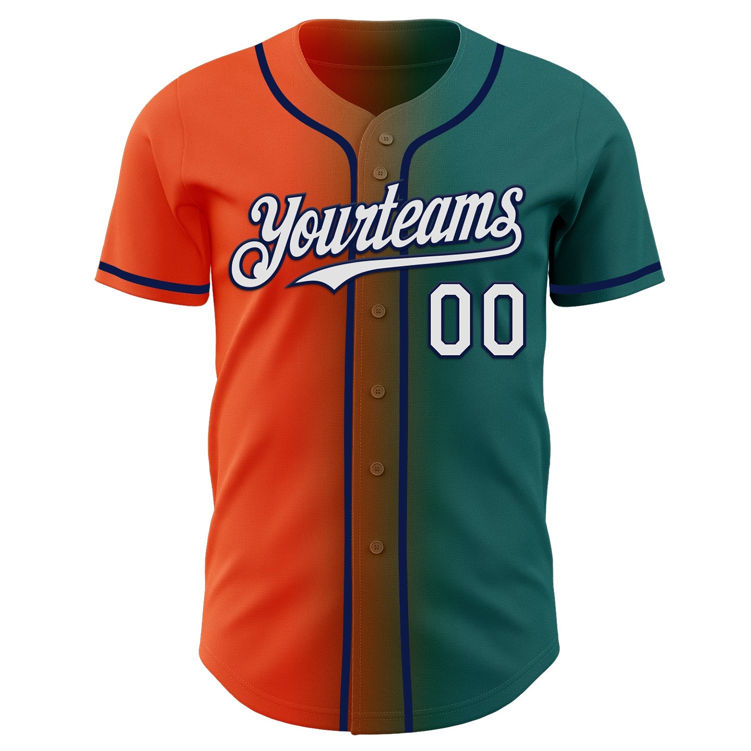 Custom Teal White Orange-Navy Authentic Gradient Fashion Baseball Jersey