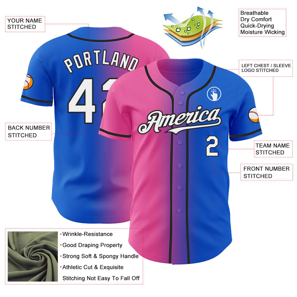 Custom Thunder Blue White Pink-Black Authentic Gradient Fashion Baseball Jersey