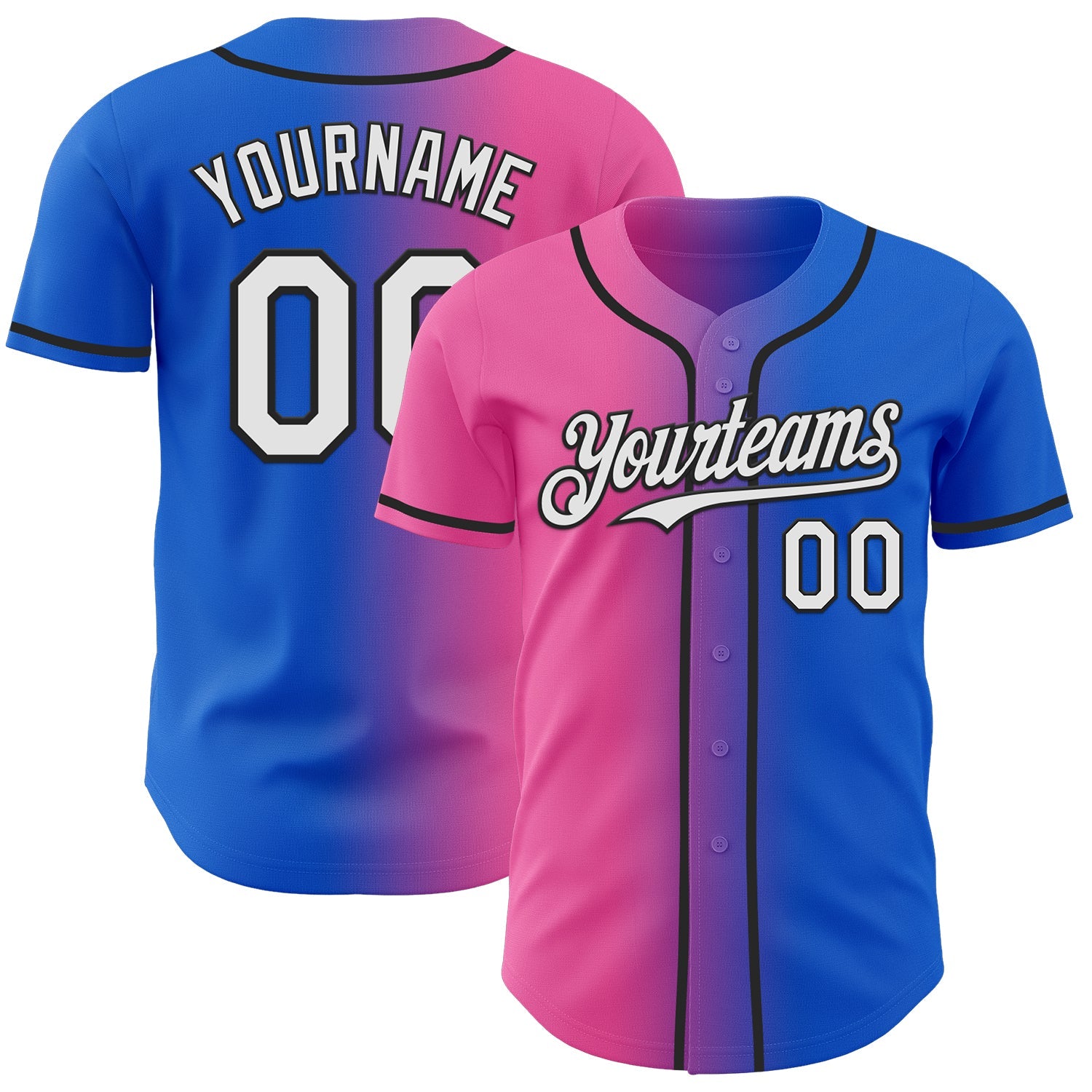 Custom Thunder Blue White Pink-Black Authentic Gradient Fashion Baseball Jersey