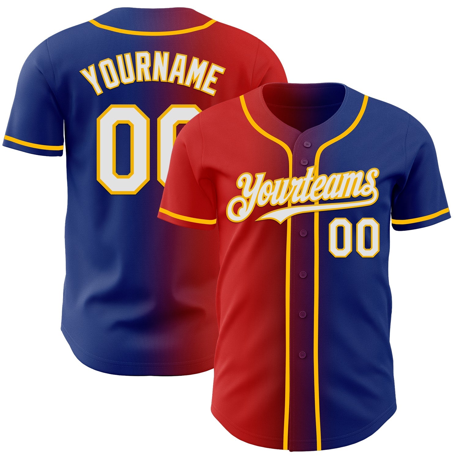 Custom Royal White Red-Gold Authentic Gradient Fashion Baseball Jersey