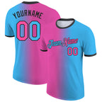 Custom Sky Blue Pink-Black Gradient Fashion Performance T-Shirt