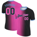 Custom Black Pink-Light Blue Gradient Fashion Performance T-Shirt