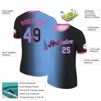 Custom Black Light Blue-Pink Gradient Fashion Performance T-Shirt