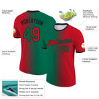 Custom Red Kelly Green-Black Gradient Fashion Performance T-Shirt