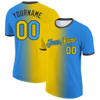 Custom Powder Blue Yellow-Black Gradient Fashion Performance T-Shirt