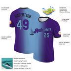 Custom Purple Light Blue-Black Gradient Fashion Performance T-Shirt