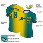 Custom Teal Yellow-Black Gradient Fashion Performance T-Shirt