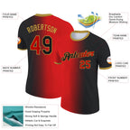 Custom Black Red-Old Gold Gradient Fashion Performance T-Shirt