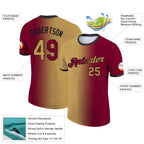 Custom Maroon Old Gold-Black Gradient Fashion Performance T-Shirt