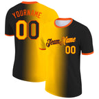 Custom Black Gold-Orange Gradient Fashion Performance T-Shirt
