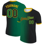 Custom Black Kelly Green-Gold Gradient Fashion Performance T-Shirt