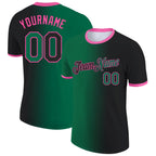 Custom Black Kelly Green-Pink Gradient Fashion Performance T-Shirt