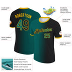 Custom Black Teal-Gold Gradient Fashion Performance T-Shirt