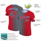 Custom Red Steel Gray-Light Blue Gradient Fashion Performance T-Shirt