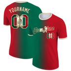 Custom Red Vintage Mexican Flag Kelly Green-City Cream Gradient Fashion Performance T-Shirt
