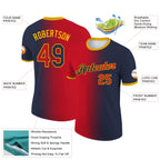 Custom Navy Red-Gold Gradient Fashion Performance T-Shirt