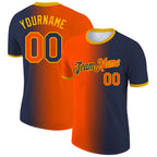Custom Navy Orange-Gold Gradient Fashion Performance T-Shirt