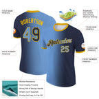 Custom Navy Light Blue-Gold Gradient Fashion Performance T-Shirt
