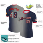 Custom Navy Gray-Red Gradient Fashion Performance T-Shirt