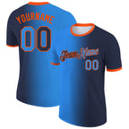 Custom Navy Powder Blue-Orange Gradient Fashion Performance T-Shirt