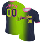 Custom Navy Neon Green-Pink Gradient Fashion Performance T-Shirt