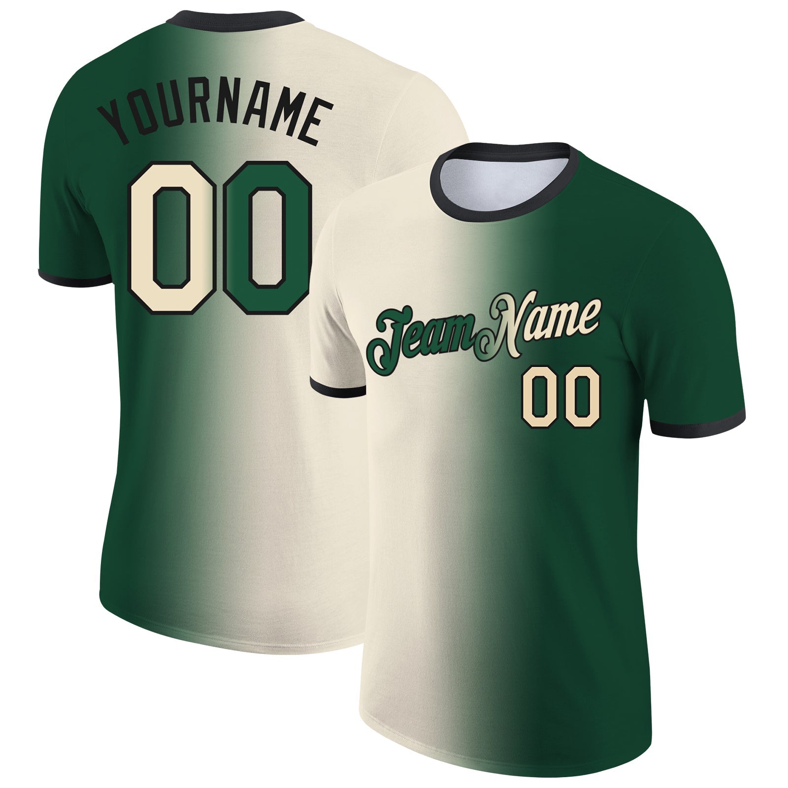 Custom Green Cream-Black Gradient Fashion Performance T-Shirt