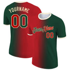 Custom Green Red-Cream Gradient Fashion Performance T-Shirt