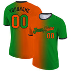 Custom Grass Green Orange-Black Gradient Fashion Performance T-Shirt