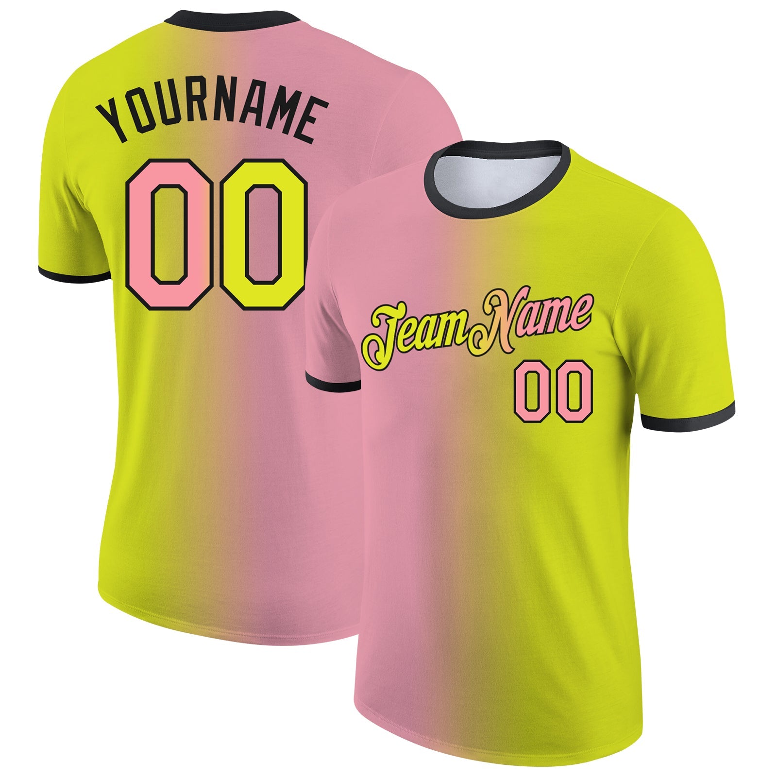 Custom Neon Yellow Medium Pink-Black Gradient Fashion Performance T-Shirt
