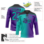 Custom Purple Aqua-Black Gradient Fashion Hockey Lace Neck Jersey