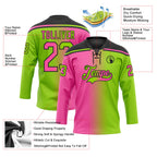 Custom Neon Green Pink-Black Gradient Fashion Hockey Lace Neck Jersey