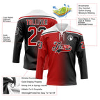 Custom Black Red-White Gradient Fashion Hockey Lace Neck Jersey