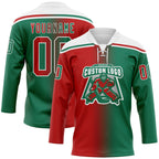 Custom Kelly Green Red-White Gradient Fashion Hockey Lace Neck Jersey