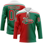 Custom Kelly Green Red-White Gradient Fashion Hockey Lace Neck Jersey