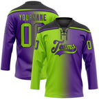 Custom Purple Neon Green-Black Gradient Fashion Hockey Lace Neck Jersey