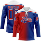 Custom Royal Red-White Gradient Fashion Hockey Lace Neck Jersey