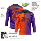Custom Purple Orange-Black Gradient Fashion Hockey Lace Neck Jersey